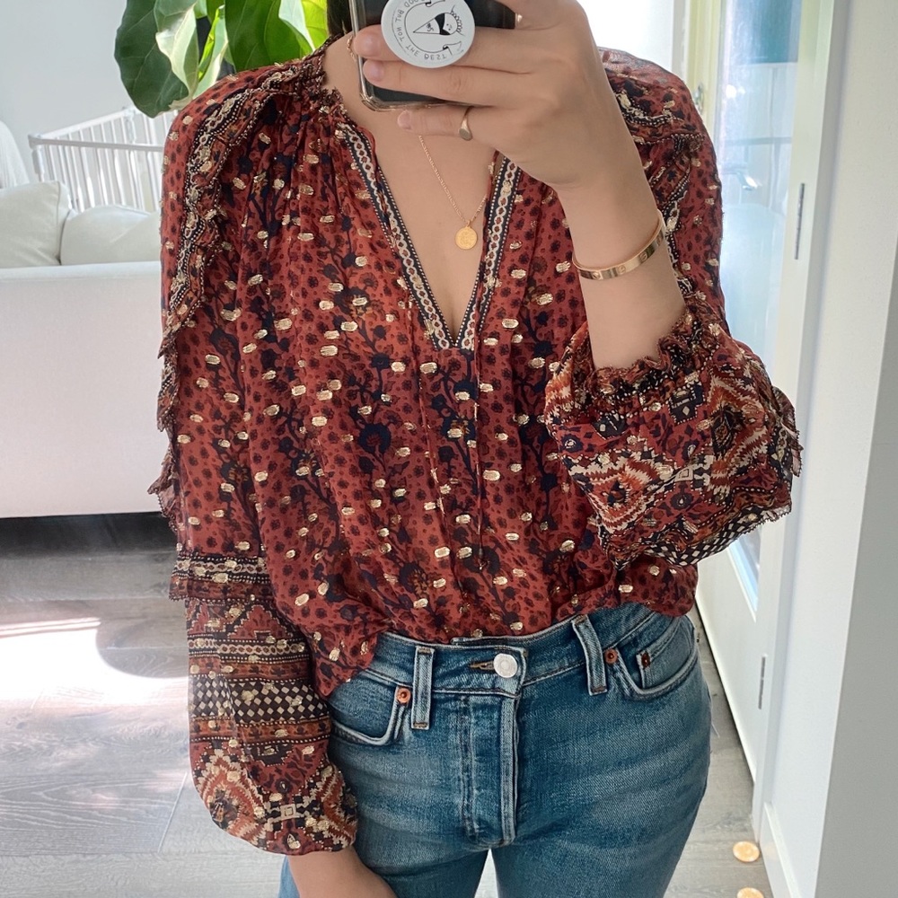 Ulla Johnson Silk/Lurex Boho Blouse 0/XS - Picture 2 of 13